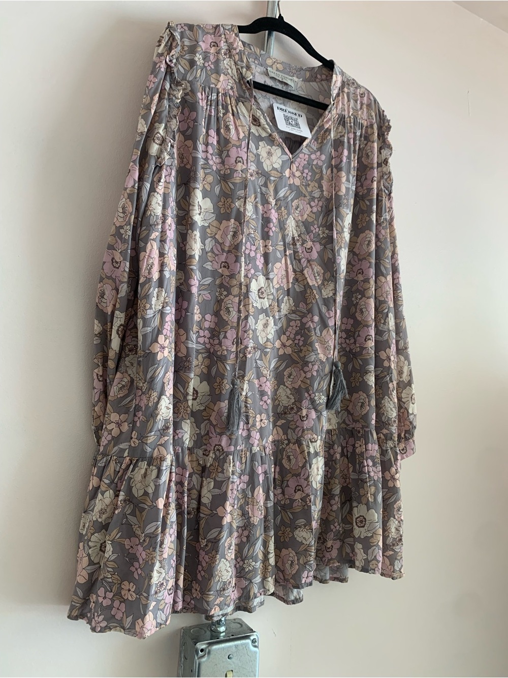 Dress Forum Floral Tiered Long Sleeve Dress in Gray, Pink, Cream